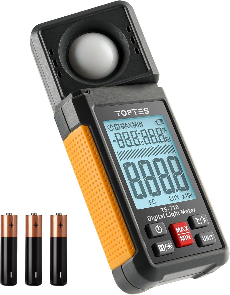 TOPTES TS-710 Light Meter, Lux/Foot Candles Meter with 180º Rotating Sensor, 0.1~200,000 Lux Range, Large Backlit Display, Light Meter for Plants, Car Headlights, Home & Office LEDs (Includes Battery) - Image 1